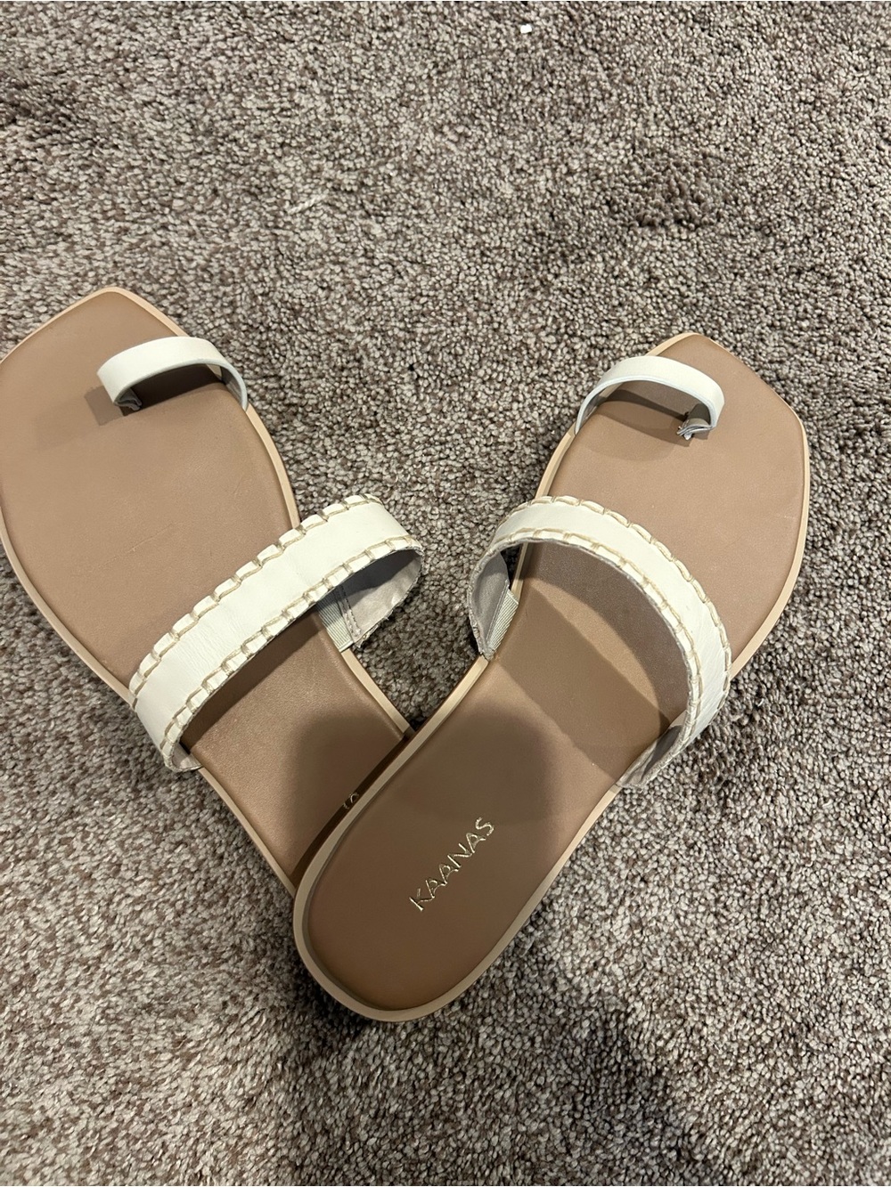 Kaanas Cream Braided Strap Toe-Ring Slide Sandals